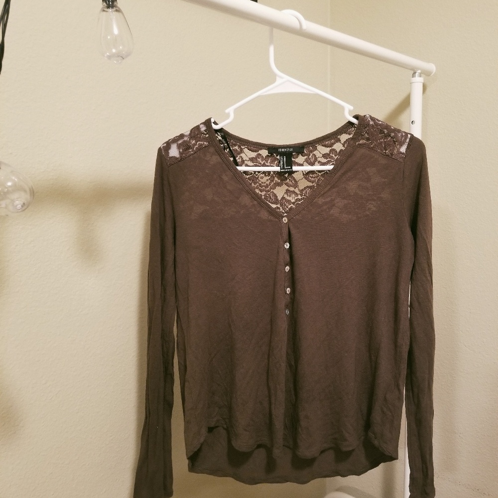 Olive Green V-Neck Lace Long Sleeve | Forever 21